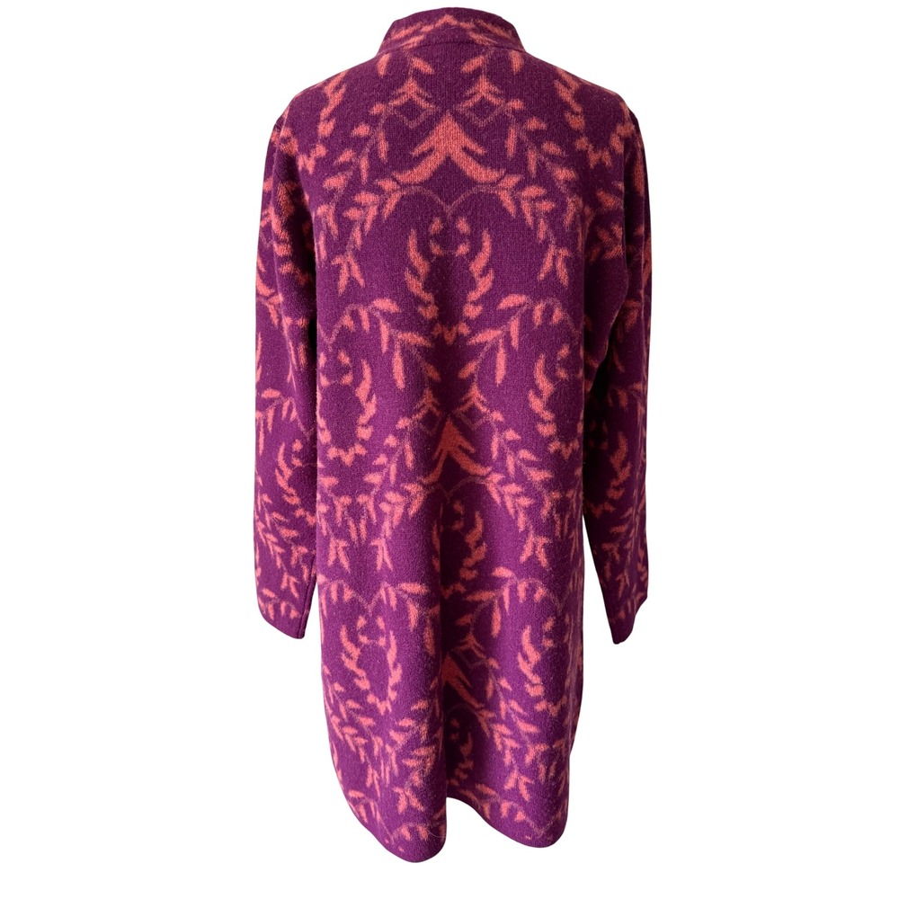 Sundance Cardigan Coat Merino Wool Blend Button Front Jacquard Purple Pink Large - Picture 3 of 8